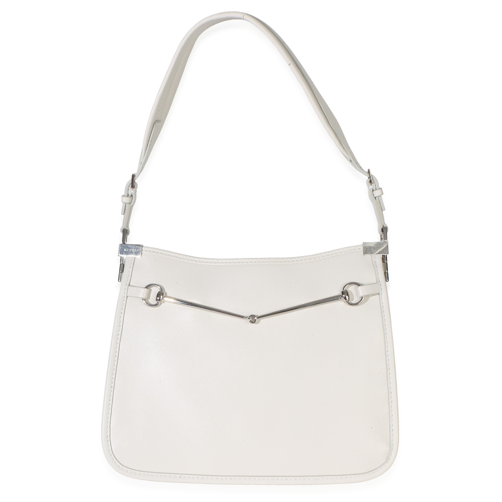 Gucci White Calfskin Horsebit Slim Shoulder Bag
